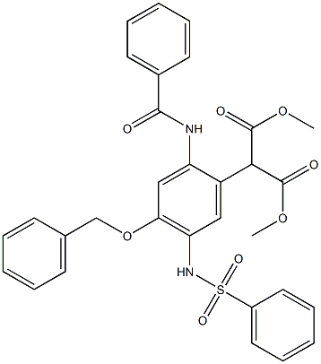 (2-Benzoylamino-4-benzyloxy-5-phenylsulfonylaminophenyl)malonic acid dimethyl ester 구조식 이미지