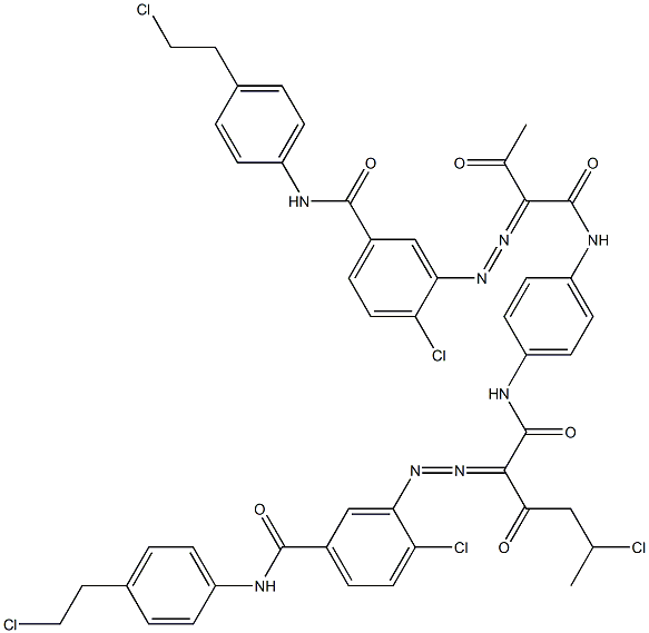 3,3'-[2-(1-Chloroethyl)-1,4-phenylenebis[iminocarbonyl(acetylmethylene)azo]]bis[N-[4-(2-chloroethyl)phenyl]-4-chlorobenzamide] Structure