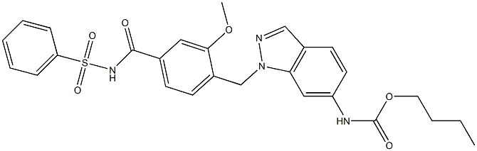 4-[6-Butoxycarbonylamino-1H-indazol-1-ylmethyl]-3-methoxy-N-phenylsulfonylbenzamide Structure