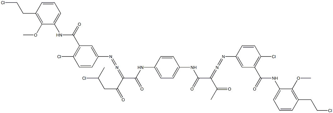 3,3'-[2-(1-Chloroethyl)-1,4-phenylenebis[iminocarbonyl(acetylmethylene)azo]]bis[N-[3-(2-chloroethyl)-2-methoxyphenyl]-6-chlorobenzamide] Structure