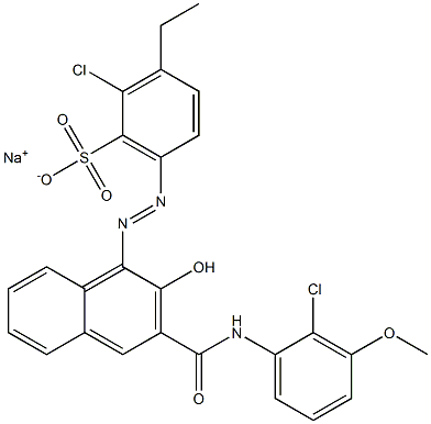 2-Chloro-3-ethyl-6-[[3-[[(2-chloro-3-methoxyphenyl)amino]carbonyl]-2-hydroxy-1-naphtyl]azo]benzenesulfonic acid sodium salt Structure