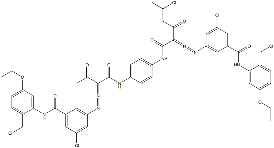 3,3'-[2-(1-Chloroethyl)-1,4-phenylenebis[iminocarbonyl(acetylmethylene)azo]]bis[N-[2-(chloromethyl)-5-ethoxyphenyl]-5-chlorobenzamide] 구조식 이미지