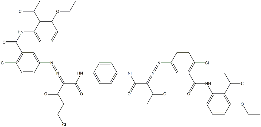 3,3'-[2-(Chloromethyl)-1,4-phenylenebis[iminocarbonyl(acetylmethylene)azo]]bis[N-[2-(1-chloroethyl)-3-ethoxyphenyl]-6-chlorobenzamide] 구조식 이미지