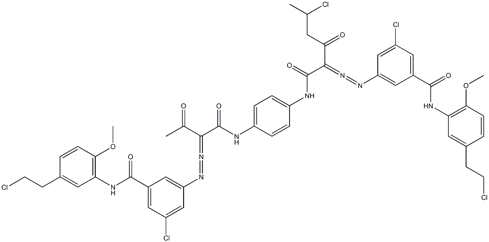 3,3'-[2-(1-Chloroethyl)-1,4-phenylenebis[iminocarbonyl(acetylmethylene)azo]]bis[N-[3-(2-chloroethyl)-6-methoxyphenyl]-5-chlorobenzamide] Structure