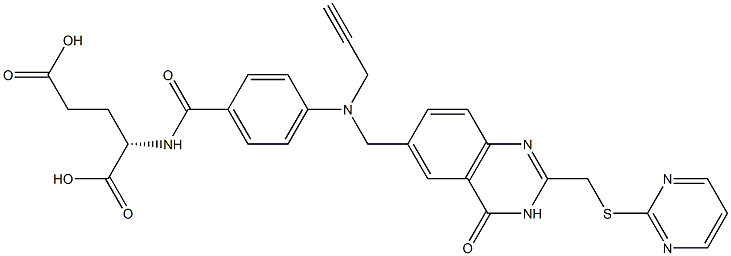 (2S)-2-[4-[N-[(3,4-Dihydro-2-(2-pyrimidinylthiomethyl)-4-oxoquinazolin)-6-ylmethyl]-N-(2-propynyl)amino]benzoylamino]glutaric acid Structure