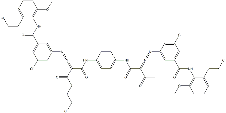 3,3'-[2-(2-Chloroethyl)-1,4-phenylenebis[iminocarbonyl(acetylmethylene)azo]]bis[N-[2-(2-chloroethyl)-6-methoxyphenyl]-5-chlorobenzamide] 구조식 이미지