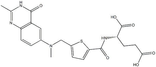 (S)-2-[5-[[N-[(3,4-Dihydro-2-methyl-4-oxoquinazolin)-6-yl]-N-methylamino]methyl]-2-thienylcarbonylamino]glutaric acid 구조식 이미지