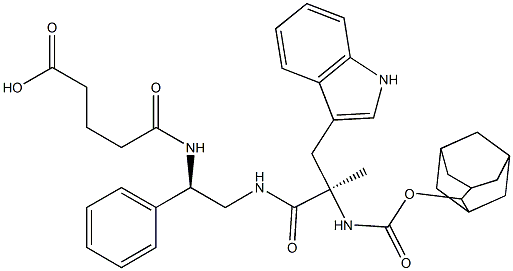 5-[[(1R)-2-[[(2R)-2-(Adamantan-2-yloxycarbonylamino)-3-(1H-indol-3-yl)-2-methylpropanoyl]amino]-1-phenylethyl]amino]-5-oxovaleric acid 구조식 이미지
