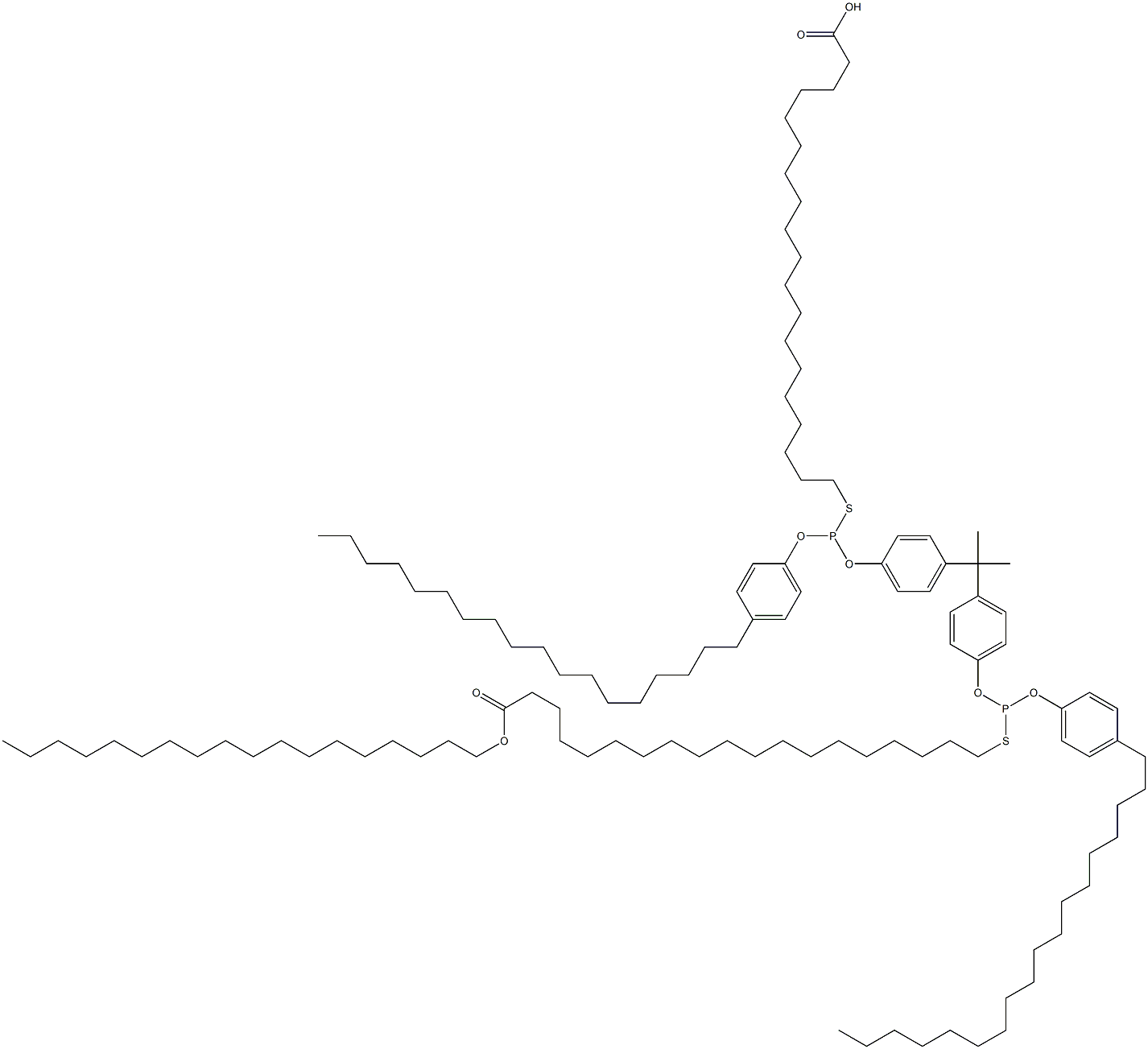 19,19'-[[Isopropylidenebis(4,1-phenyleneoxy)]bis[[(4-octadecylphenyl)oxy]phosphinediylthio]]bis(nonadecanoic acid octadecyl) ester 구조식 이미지