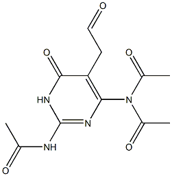 2-Acetylamino-6-diacetylamino-3,4-dihydro-4-oxopyrimidine-5-acetaldehyde 구조식 이미지