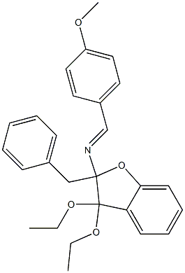 2-Benzyl-3,3-diethoxy-2,3-dihydro-2-(p-methoxybenzylideneamino)benzofuran 구조식 이미지