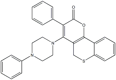 3-Phenyl-4-(4-phenylpiperazin-1-yl)-2H,5H-[1]benzothiopyrano[4,3-b]pyran-2-one 구조식 이미지