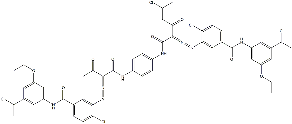 3,3'-[2-(1-Chloroethyl)-1,4-phenylenebis[iminocarbonyl(acetylmethylene)azo]]bis[N-[3-(1-chloroethyl)-5-ethoxyphenyl]-4-chlorobenzamide] 구조식 이미지