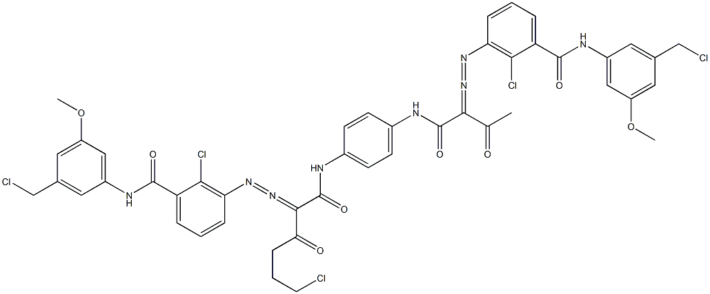 3,3'-[2-(2-Chloroethyl)-1,4-phenylenebis[iminocarbonyl(acetylmethylene)azo]]bis[N-[3-(chloromethyl)-5-methoxyphenyl]-2-chlorobenzamide] Structure