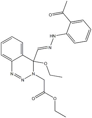 4-Ethoxy-4-[[2-(2-acetylphenyl)hydrazono]methyl]-3,4-dihydro-1,2,3-benzotriazine-3-acetic acid ethyl ester 구조식 이미지