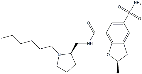 (R)-2,3-Dihydro-N-[[(2R)-1-hexyl-2-pyrrolidinyl]methyl]-2-methyl-5-sulfamoylbenzofuran-7-carboxamide 구조식 이미지