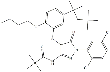 N-[4-[2-Butoxy-5-(1,1,3,3-tetramethylbutyl)phenylthio]-1-(2,5-dichlorophenyl)-5-oxo-4,5-dihydro-1H-pyrazol-3-yl]-2,2-dimethylpropanamide 구조식 이미지