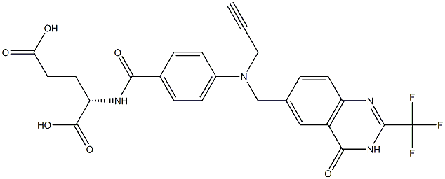 (2S)-2-[4-[N-[(3,4-Dihydro-2-trifluoromethyl-4-oxoquinazolin)-6-ylmethyl]-N-(2-propynyl)amino]benzoylamino]glutaric acid 구조식 이미지