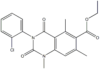 1,2,3,4-Tetrahydro-3-(2-chlorophenyl)-1,5,7-trimethyl-2,4-dioxoquinazoline-6-carboxylic acid ethyl ester 구조식 이미지