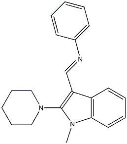 1-Methyl-3-[[(phenyl)imino]methyl]-2-piperidino-1H-indole Structure