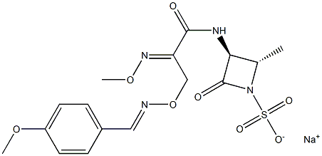 (3S,4S)-4-Methyl-2-oxo-3-[2-[(E)-methoxyimino]-3-(4-methoxybenzylidene)aminooxypropionylamino]azetidine-1-sulfonic acid sodium salt 구조식 이미지