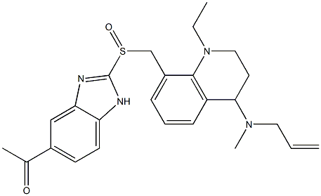 1-Ethyl-1,2,3,4-tetrahydro-4-(N-methyl-2-propenylamino)-8-(5-acetyl-1H-benzimidazol-2-ylsulfinylmethyl)quinoline 구조식 이미지