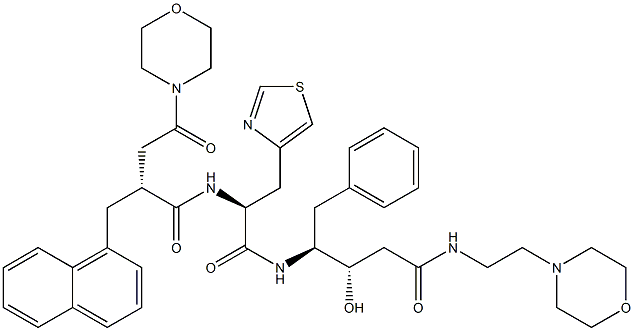 (3S,4S)-3-Hydroxy-5-phenyl-4-[[(2S)-3-(4-thiazolyl)-2-[[(2R)-2-[morpholinocarbonylmethyl]-3-(1-naphthalenyl)propionyl]amino]propionyl]amino]-N-(2-morpholinoethyl)valeramide Structure