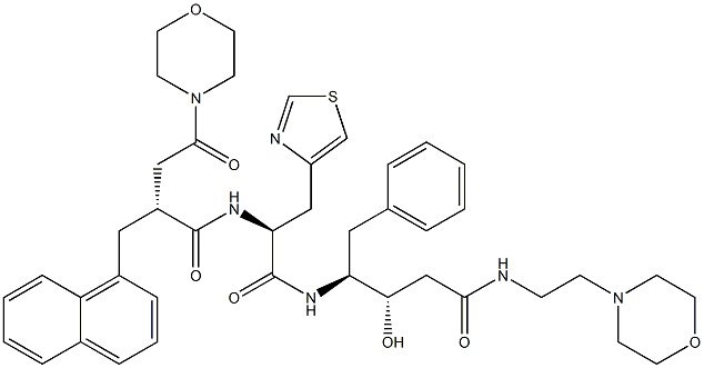 (3S,4S)-3-Hydroxy-5-phenyl-4-[[(2S)-3-(4-thiazolyl)-2-[[(2R)-2-[morpholinocarbonylmethyl]-3-(1-naphthalenyl)propionyl]amino]propionyl]amino]-N-(2-morpholinoethyl)valeramide 구조식 이미지