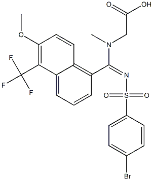 [N-Methyl-N-[[(p-bromophenyl)sulfonylimino][5-(trifluoromethyl)-6-methoxy-1-naphtyl]methyl]amino]acetic acid 구조식 이미지