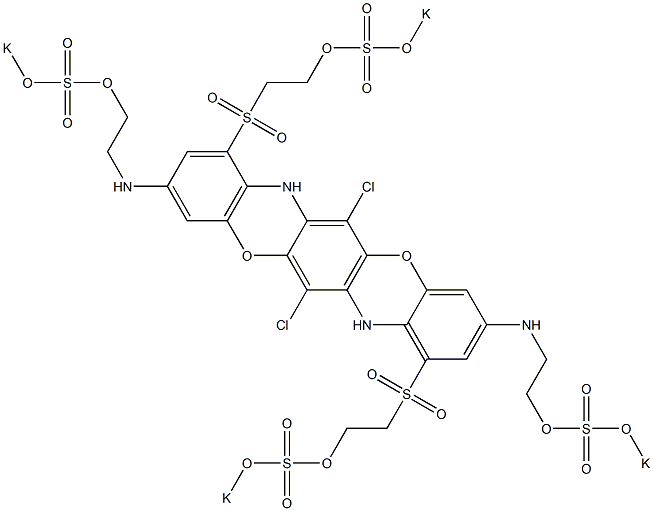 6,13-Dichloro-3,10-bis[2-(potassiooxysulfonyloxy)ethylamino]-1,8-bis[2-(potassiooxysulfonyloxy)ethylsulfonyl]-5,12-dioxa-7,14-diazapentacene Structure