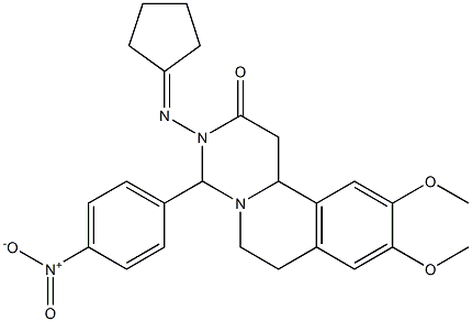 3-(Cyclopentylideneamino)-4-(4-nitrophenyl)-9,10-dimethoxy-1,3,4,6,7,11b-hexahydro-2H-pyrimido[6,1-a]isoquinolin-2-one Structure