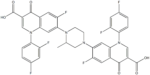 6-Fluoro-1-(2,4-difluorophenyl)-7-[3-methyl-4-[[6-fluoro-3-carboxy-1,4-dihydro-1-(2,4-difluorophenyl)-4-oxoquinolin]-7-yl]piperazino]-1,4-dihydro-4-oxoquinoline-3-carboxylic acid 구조식 이미지