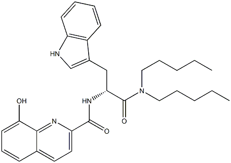 (R)-2-(8-Hydroxy-2-quinolinylcarbonylamino)-3-(1H-indol-3-yl)-N,N-dipentylpropanamide 구조식 이미지