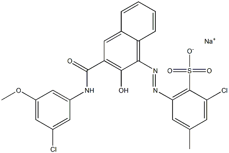 2-Chloro-4-methyl-6-[[3-[[(3-chloro-5-methoxyphenyl)amino]carbonyl]-2-hydroxy-1-naphtyl]azo]benzenesulfonic acid sodium salt Structure