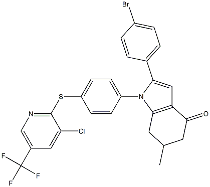 2-(4-Bromophenyl)-1-(4-(3-chloro-5-(trifluoromethyl)(2-pyridylthio))phenyl)-6-methyl-5,6,7-trihydroindol-4-one 구조식 이미지