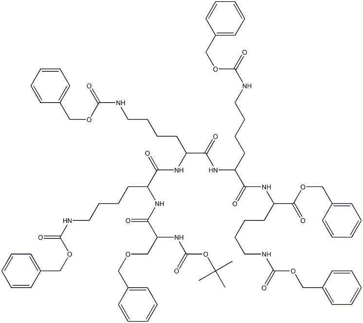 benzyl 12,15,18-tris(4-(benzyloxycarbonylamino)butyl)-21-(benzyloxymethyl)-25,25-dimethyl-3,11,14,17,20,23-hexaoxo-1-phenyl-2,24-dioxa-4,10,13,16,19,22-hexaazahexacosane-9-carboxylate Structure