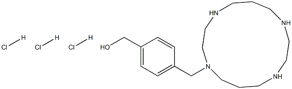 (4-((1,4,8,11-tetraazacyclotetradecan-1-yl)methyl)phenyl)methanol trihydrochloride 구조식 이미지