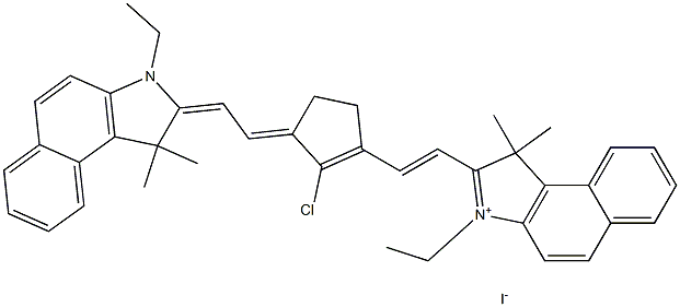 2-((E)-2-((E)-2-chloro-3-((E)-2-(3-ethyl-1,1-dimethyl-1,3-dihydro-2H-benzo[e]indol-2-ylidene)ethylidene)cyclopent-1-en-1-yl)vinyl)-3-ethyl-1,1-dimethyl-1H-benzo[e]indol-3-ium iodide 구조식 이미지