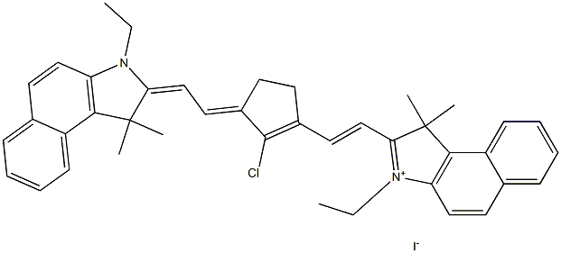 2-((E)-2-((E)-2-chloro-3-((E)-2-(3-ethyl-1,1-dimethyl-1,3-dihydro-2H-benzo[e]indol-2-ylidene)ethylidene)cyclopent-1-en-1-yl)vinyl)-3-ethyl-1,1-dimethyl-1H-benzo[e]indol-3-ium iodide Structure