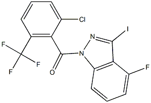 (2-chloro-6-(trifluoromethyl)phenyl)(4-fluoro-3-iodo-1H-indazol-1-yl)methanone 구조식 이미지