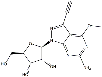 6-Amino-3-ethynyl-4-methoxy-1-(beta-D-ribofuranosyl)-1H-pyrazolo[3,4-d]pyrimidine 구조식 이미지