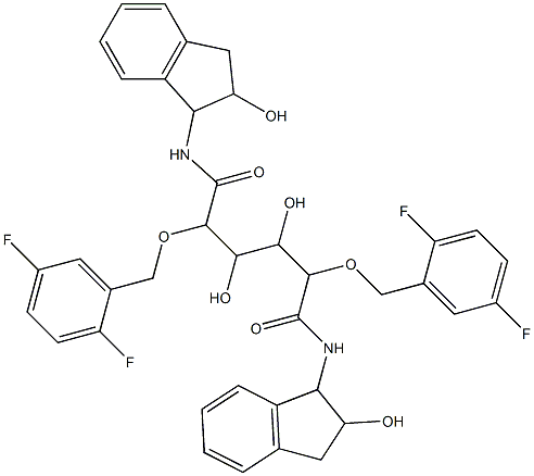 N1,N6-bis(2-hydroxy-1--indanyl)-2,5-bis(2,5-difluorobenzyloxy)-3,4-dihydroxyhexanediamide Structure