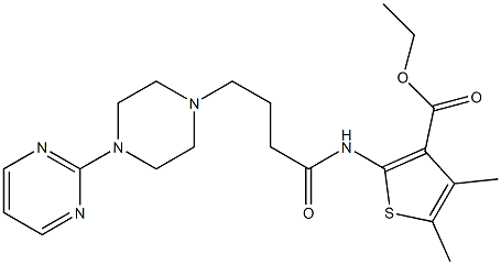 2-(4-(4-(2-pyrimidinyl)-1-piperazinyl)butanoylamino)-4,5-dimethyl-3-thiophenecarboxylic acid ethyl ester 구조식 이미지