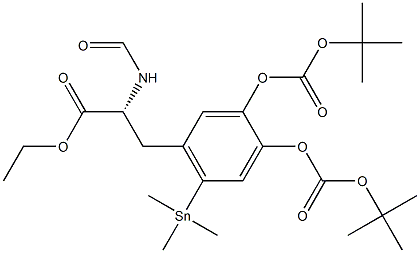 N-Formyl-3,4-di-tert-butoxycarbonyloxy-6-(trimethylstannyl)-D-phenylalanine ethyl ester Structure