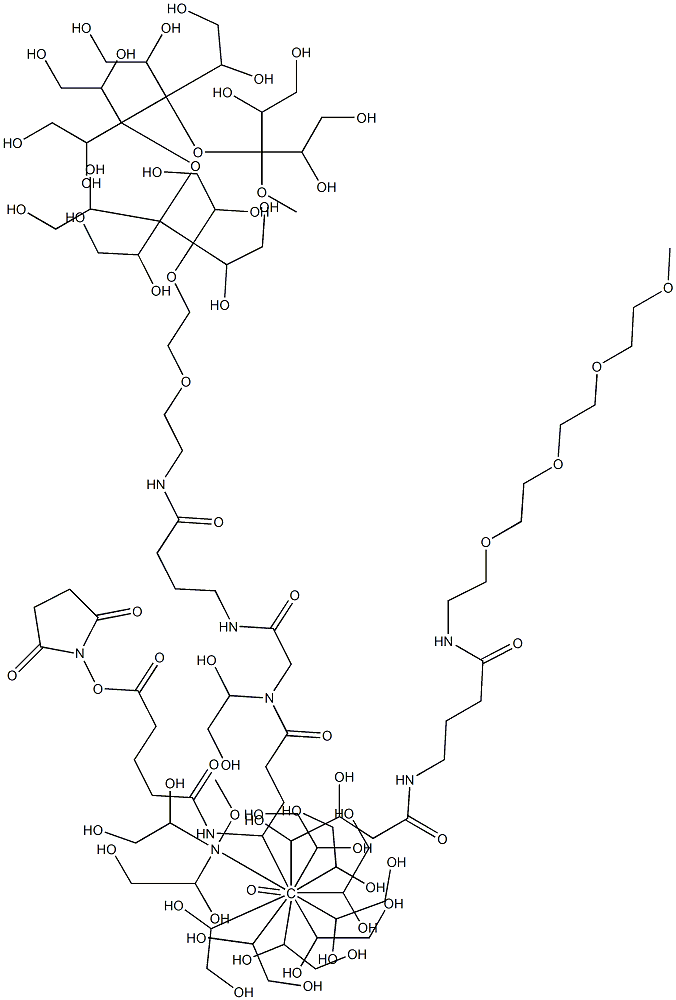 2,5-dioxopyrrolidin-1-yl 26-((15,20-dioxo-2,5,8,11-tetraoxa-14,19-diazahenicosan-21-yl)[alpha-methoxy-undeca(ethylen glycol)-omega-yl]carbamoyl)-15,20,23,28-tetraoxo-22-[alpha-methoxy-undeca(ethylen glycol)-omega-yl]-2,5,8,11-tetraoxa-14,19,22,27-tetraazadotriacontan-32-oate 구조식 이미지