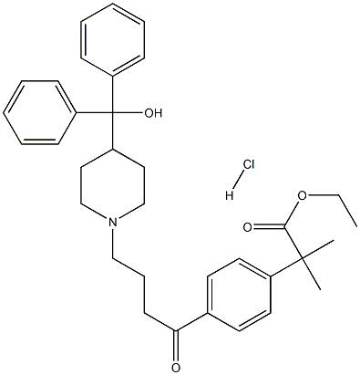 ETHYL 4-{4-[4-(HYDROXYDIPHENYLMETHYL)-1-PIPERIDINYL]-1-OXOBUTYL}-A,A-DIMETHYLBENZENEACETATE HYDROCHLORIDE 구조식 이미지