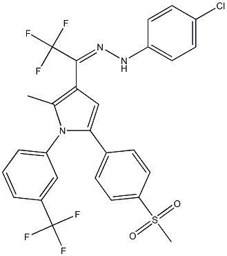 2,2,2-trifluoro-1-{2-methyl-5-[4-(methylsulfonyl)phenyl]-1-[3-(trifluoromethyl)phenyl]-1H-pyrrol-3-yl}-1-ethanone N-(4-chlorophenyl)hydrazone 구조식 이미지