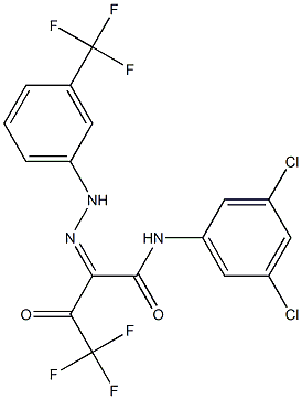 N-(3,5-dichlorophenyl)-4,4,4-trifluoro-3-oxo-2-{(Z)-2-[3-(trifluoromethyl)phenyl]hydrazono}butanamide 구조식 이미지