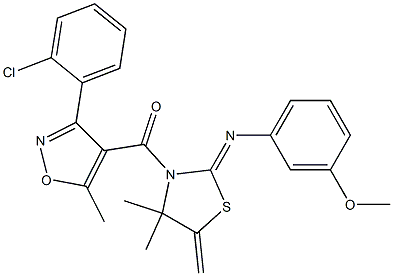 [3-(2-chlorophenyl)-5-methyl-4-isoxazolyl]{2-[(3-methoxyphenyl)imino]-4,4-dimethyl-5-methylene-1,3-thiazolan-3-yl}methanone 구조식 이미지