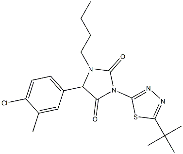 1-butyl-3-[5-(tert-butyl)-1,3,4-thiadiazol-2-yl]-5-(4-chloro-3-methylphenyl)imidazolidine-2,4-dione 구조식 이미지